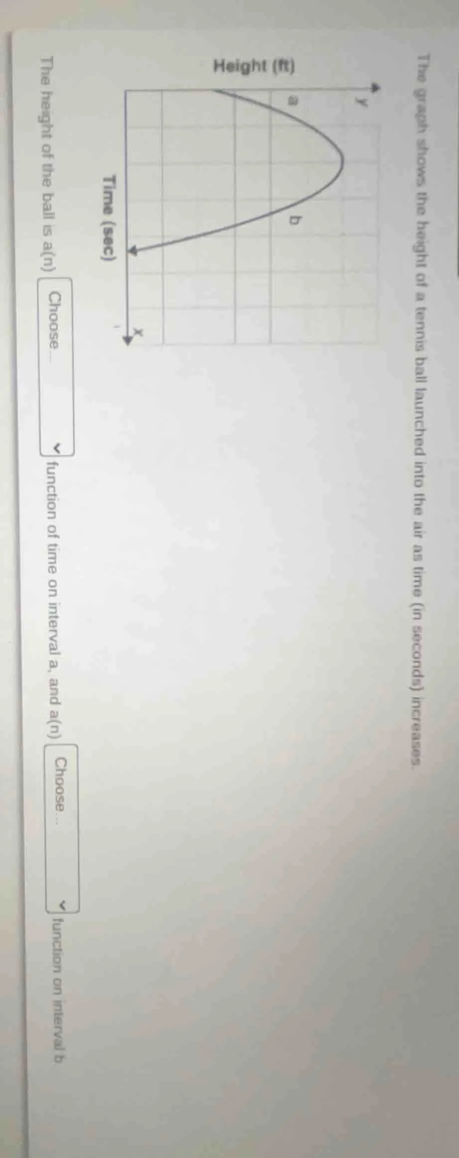 the graph shows the height of a tennis ball launched into the air as ti…