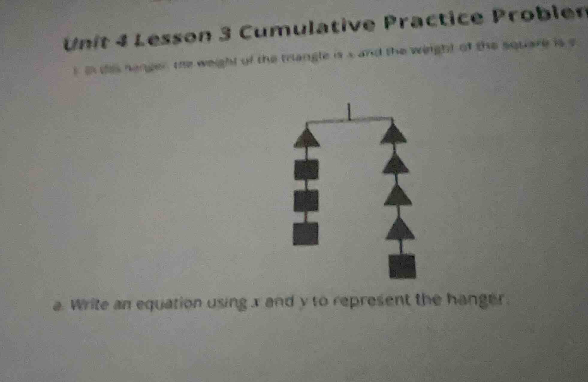 unit 4 lesson 3 cumulative practice problem 1 in this hanger, the weigh…