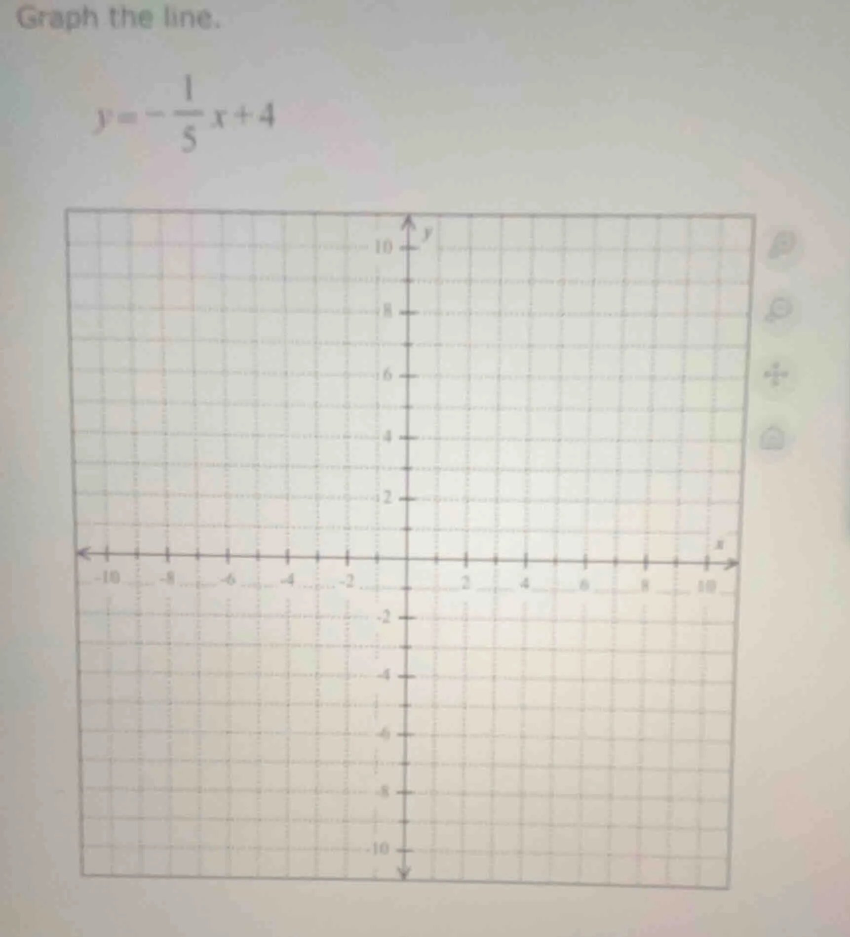 graph the line. $y = -\\frac{1}{5}x + 4$