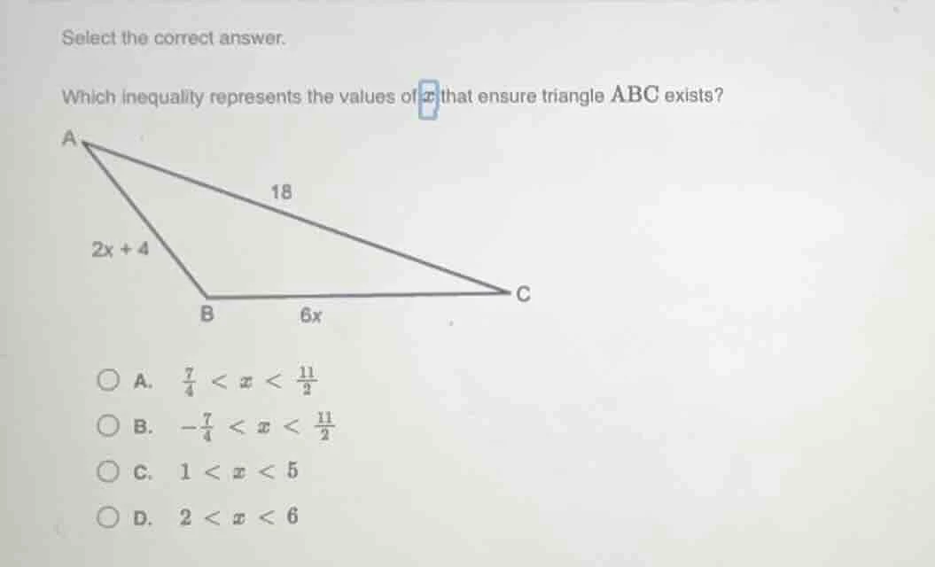 select the correct answer. which inequality represents the values of ( …