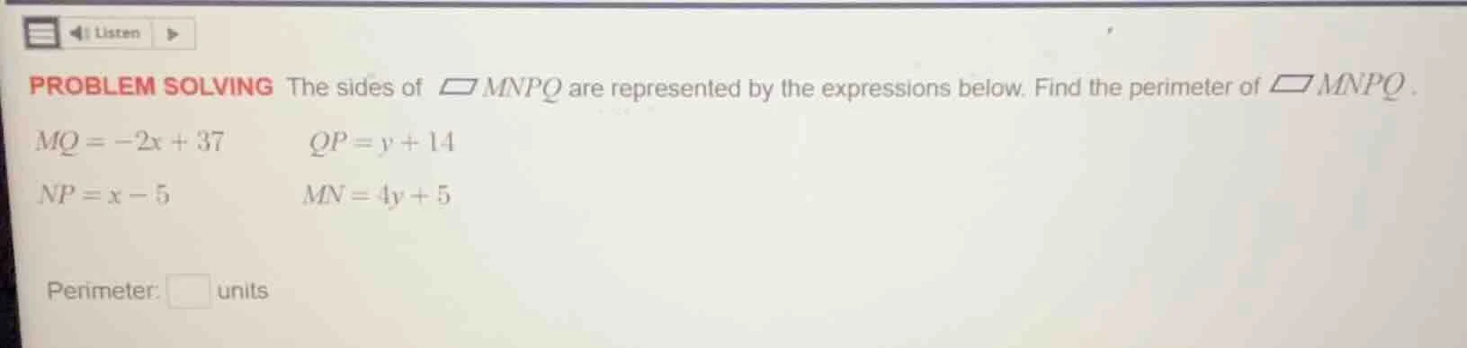 problem solving the sides of \\(\\parallelogram mnpq\\) are represented…