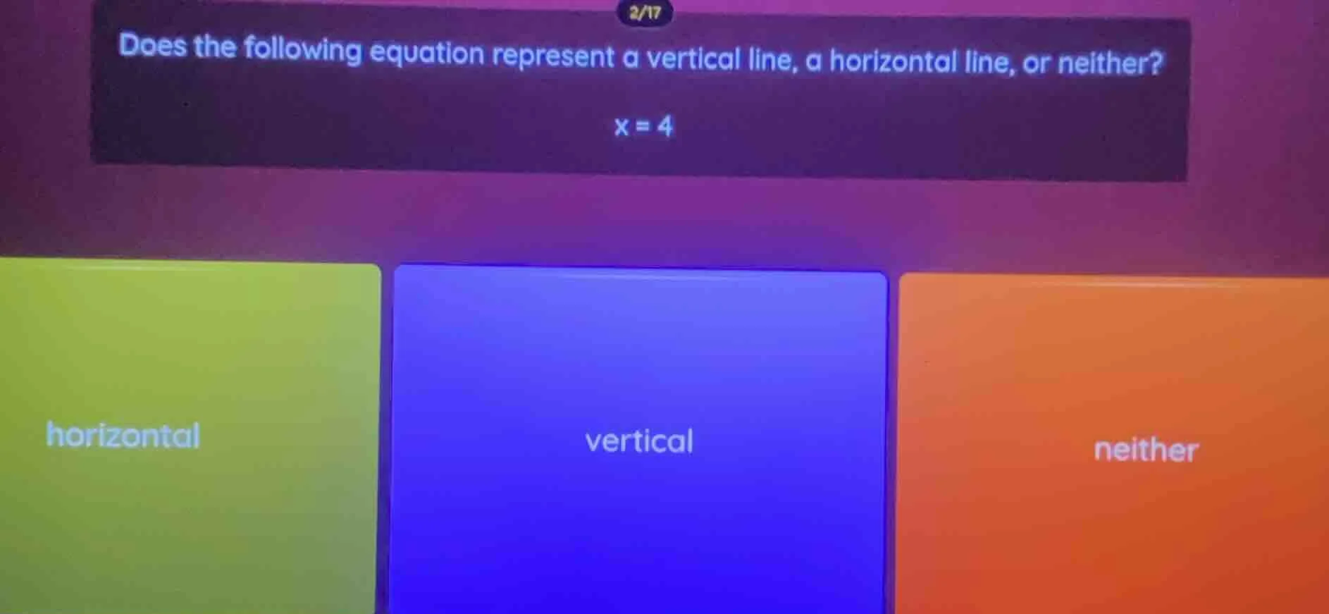 does the following equation represent a vertical line, a horizontal lin…