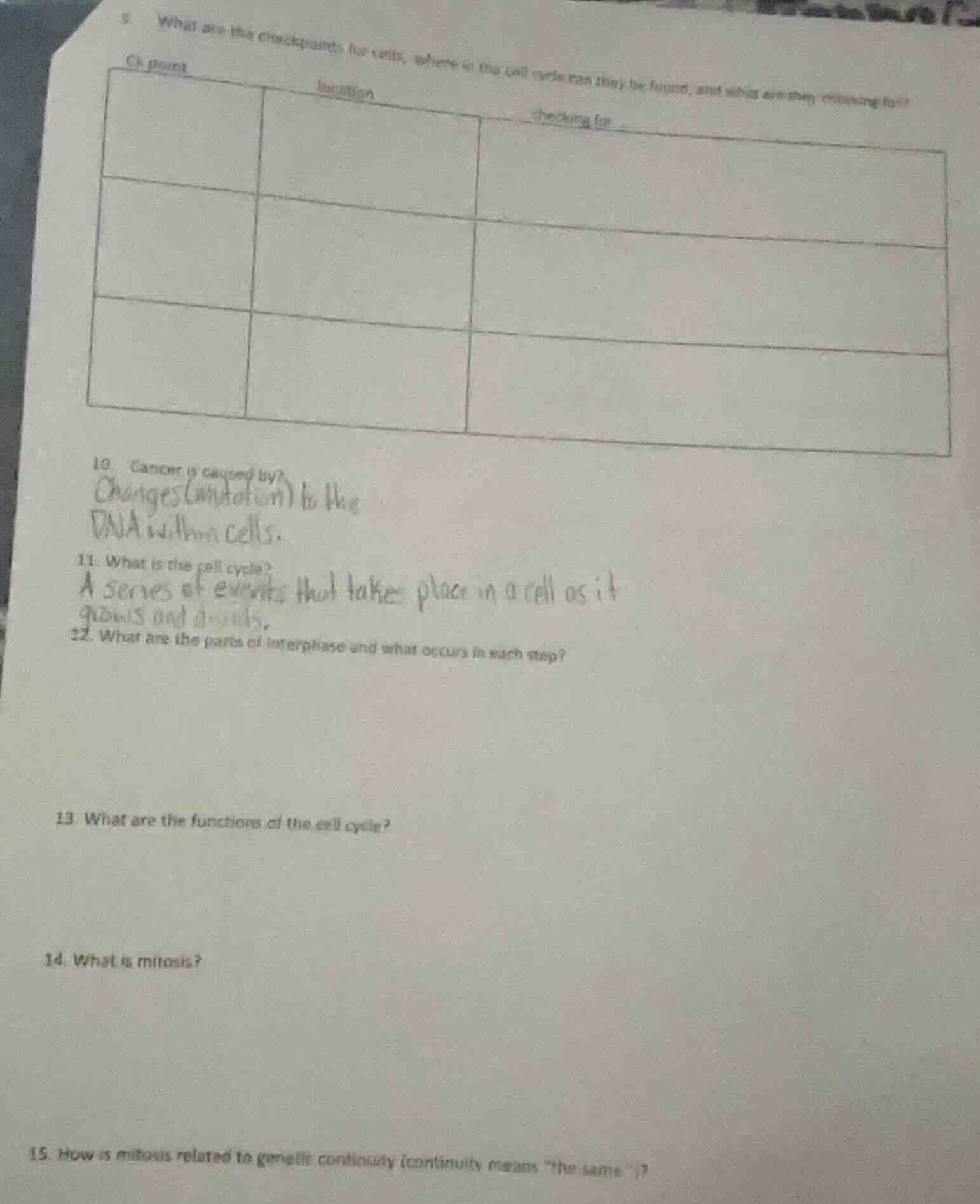 9. what are the checkpoints for cells, where in the cell cycle can they…