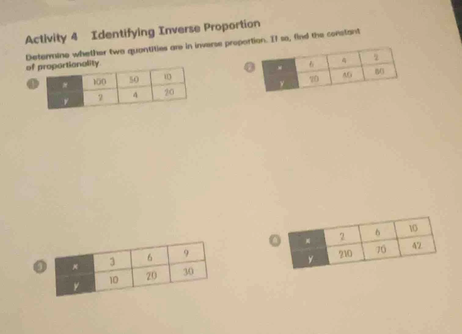 activity 4 identifying inverse proportion determine whether two quantit…