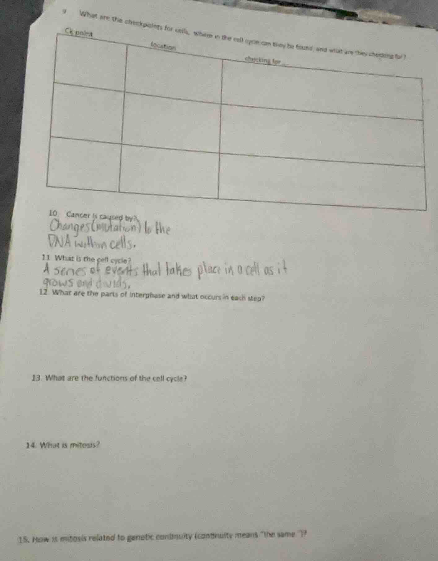 9 what are the checkpoints for cells, where in the cell cycle can they …