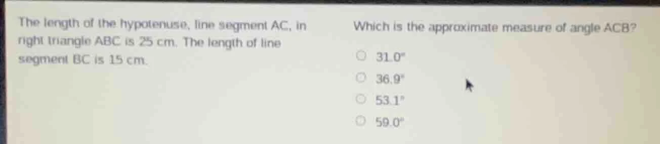 the length of the hypotenuse, line segment ac, in right triangle abc is…