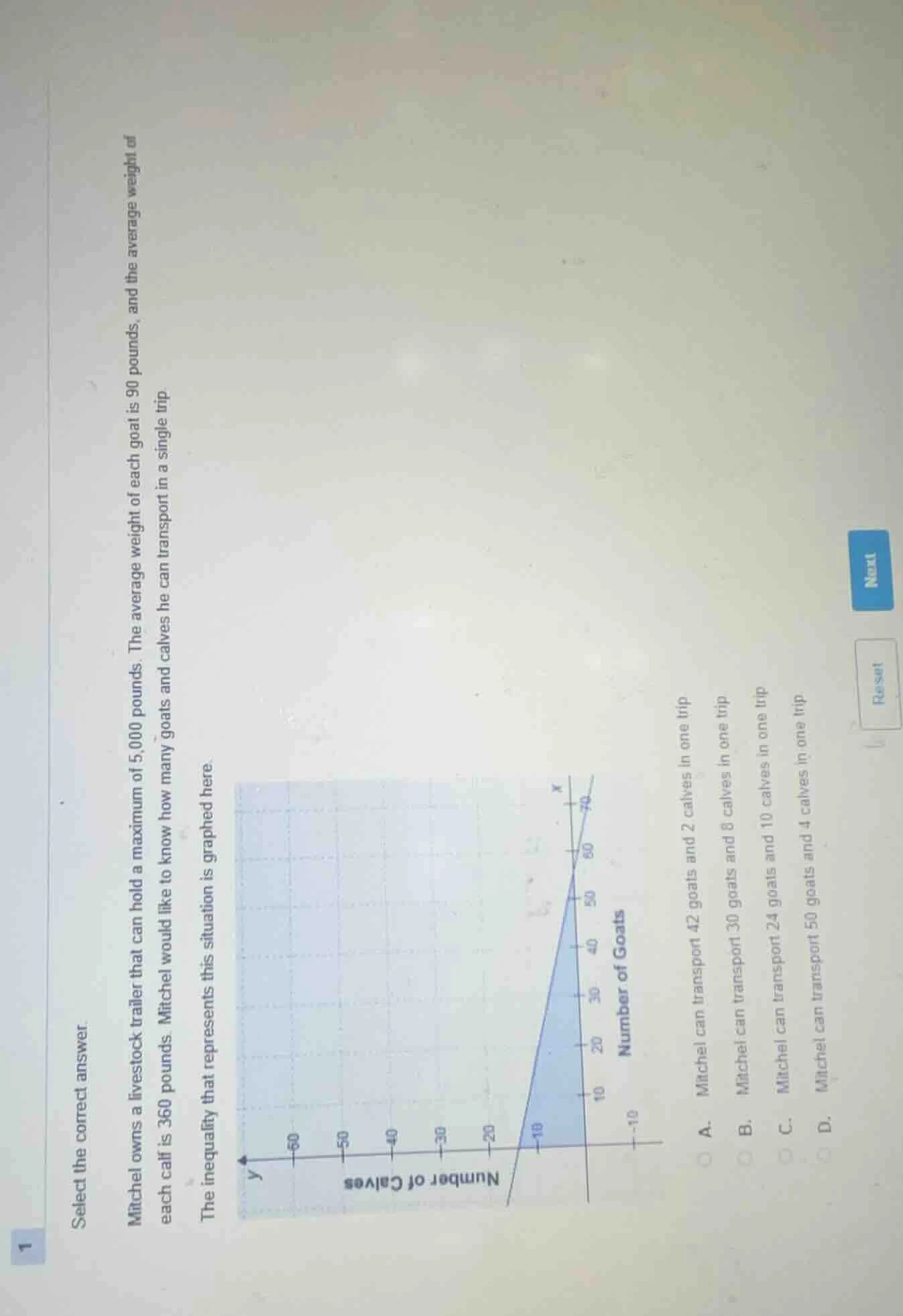 select the correct answer. michel owns a livestock trailer that can hol…