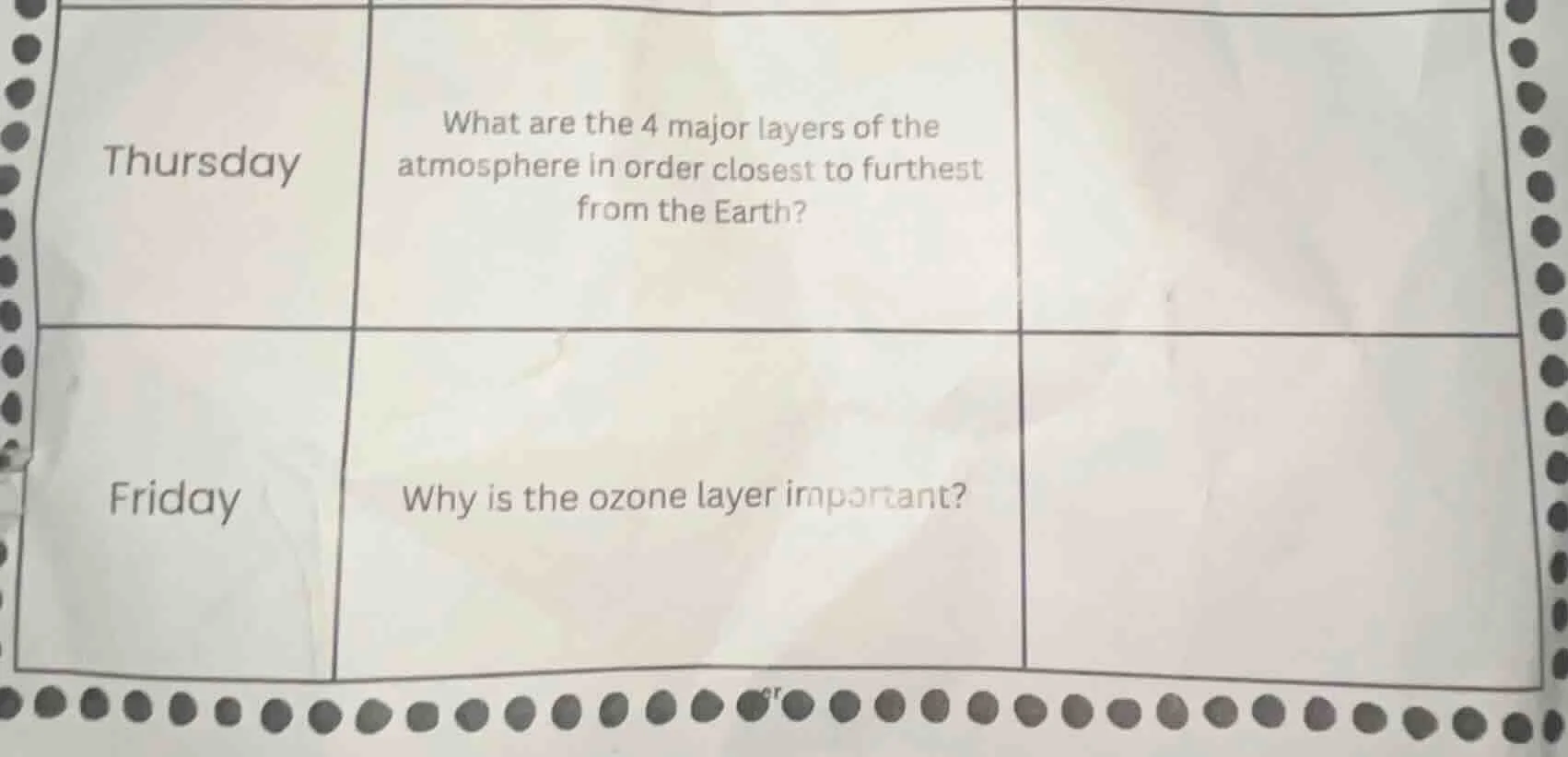 thursday what are the 4 major layers of the atmosphere in order closest…