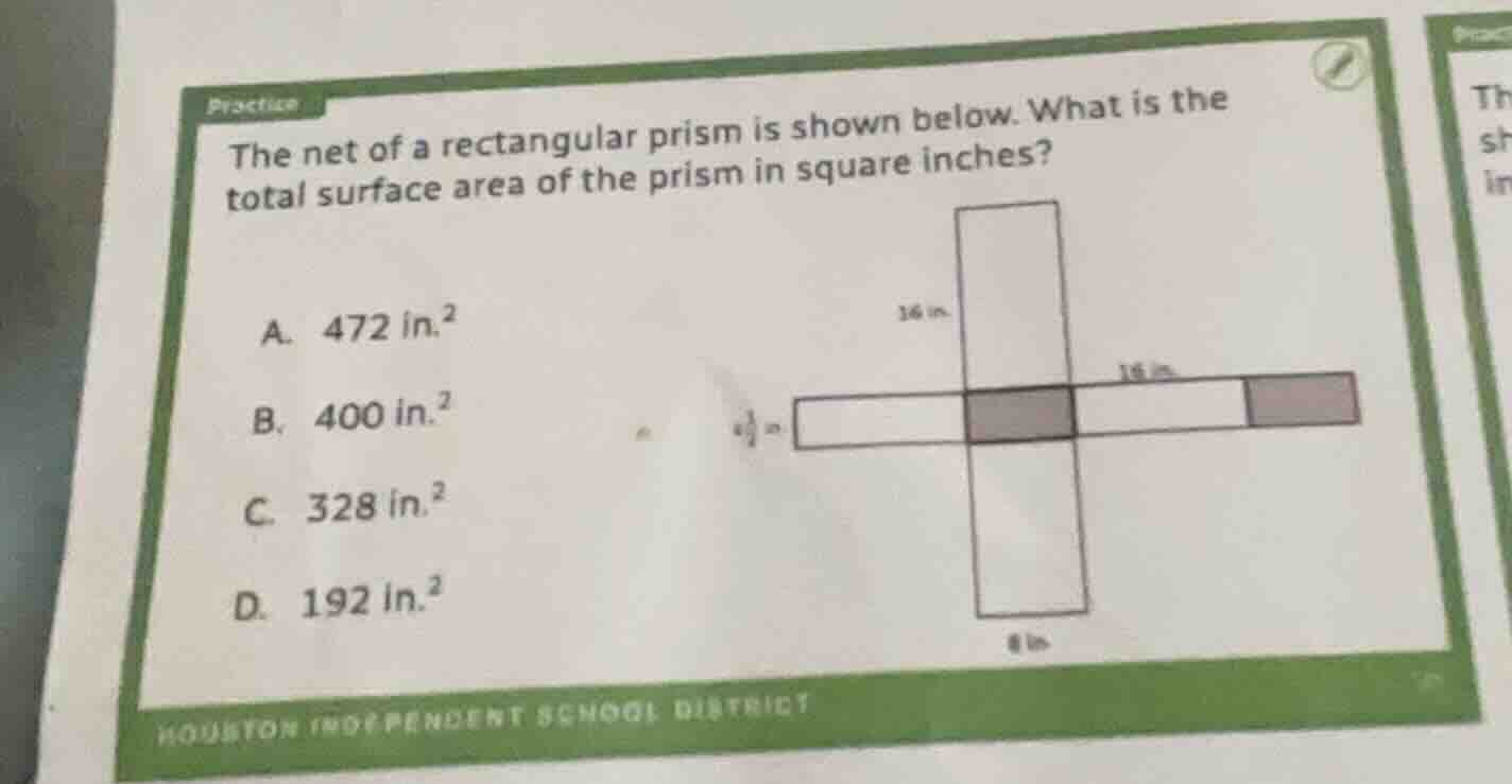 practice the net of a rectangular prism is shown below. what is the tot…