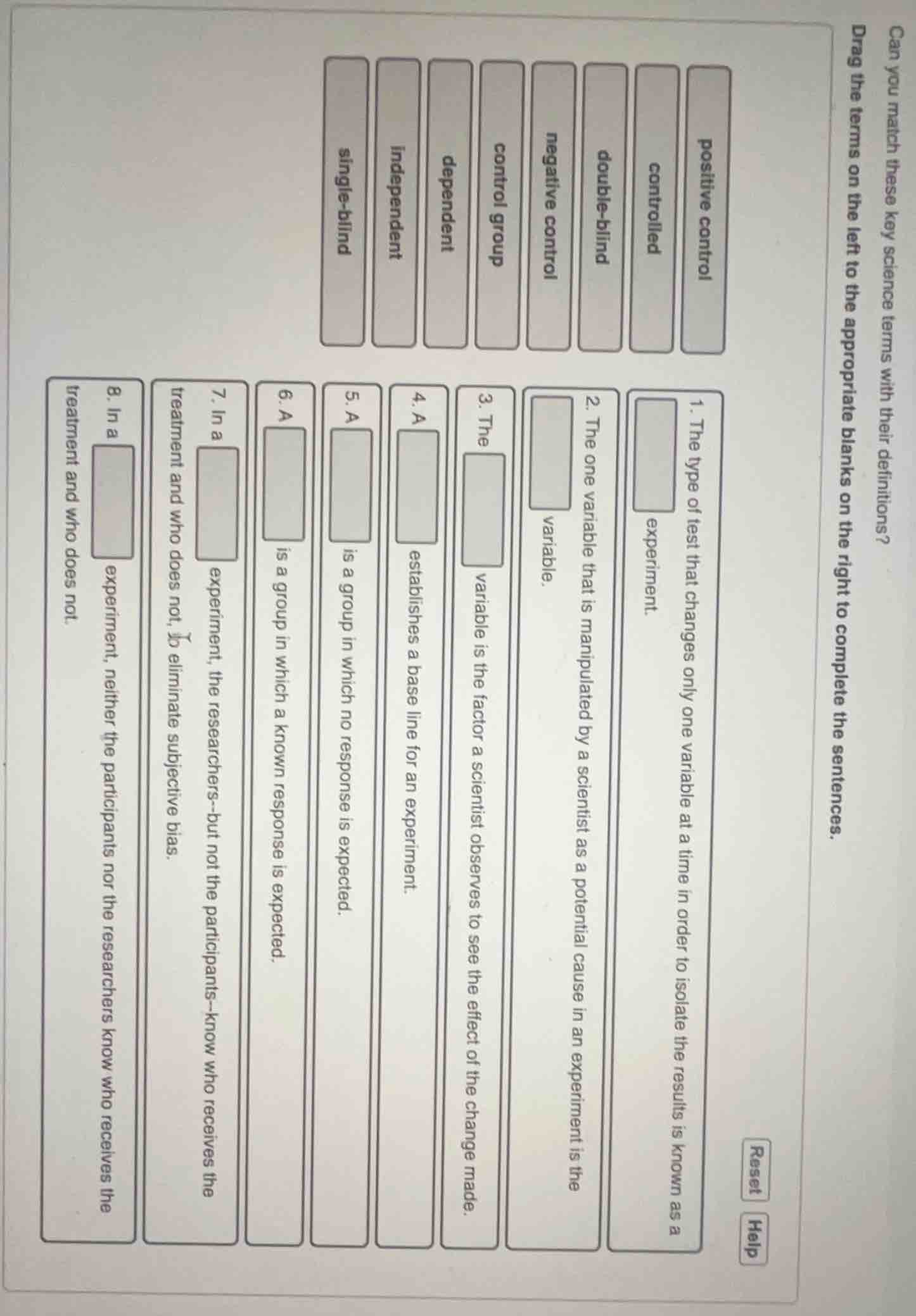 can you match these key science terms with their definitions? drag the …