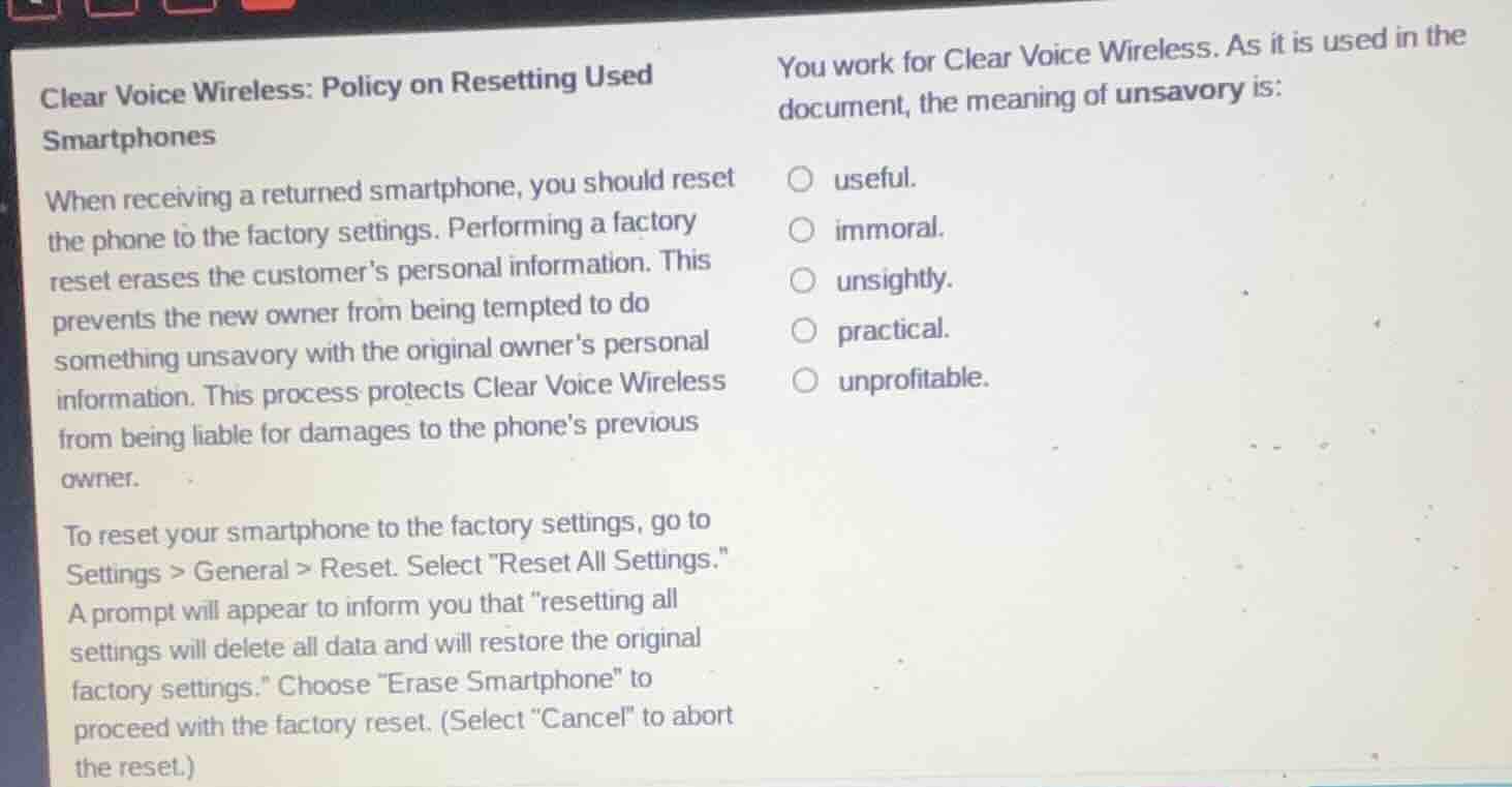 clear voice wireless: policy on resetting used smartphones when receivi…