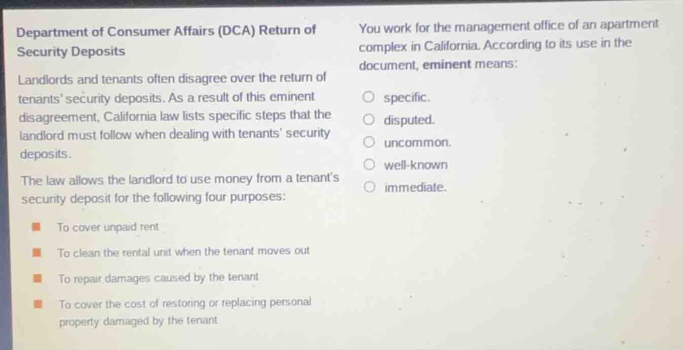 department of consumer affairs (dca) return of security deposits landlo…