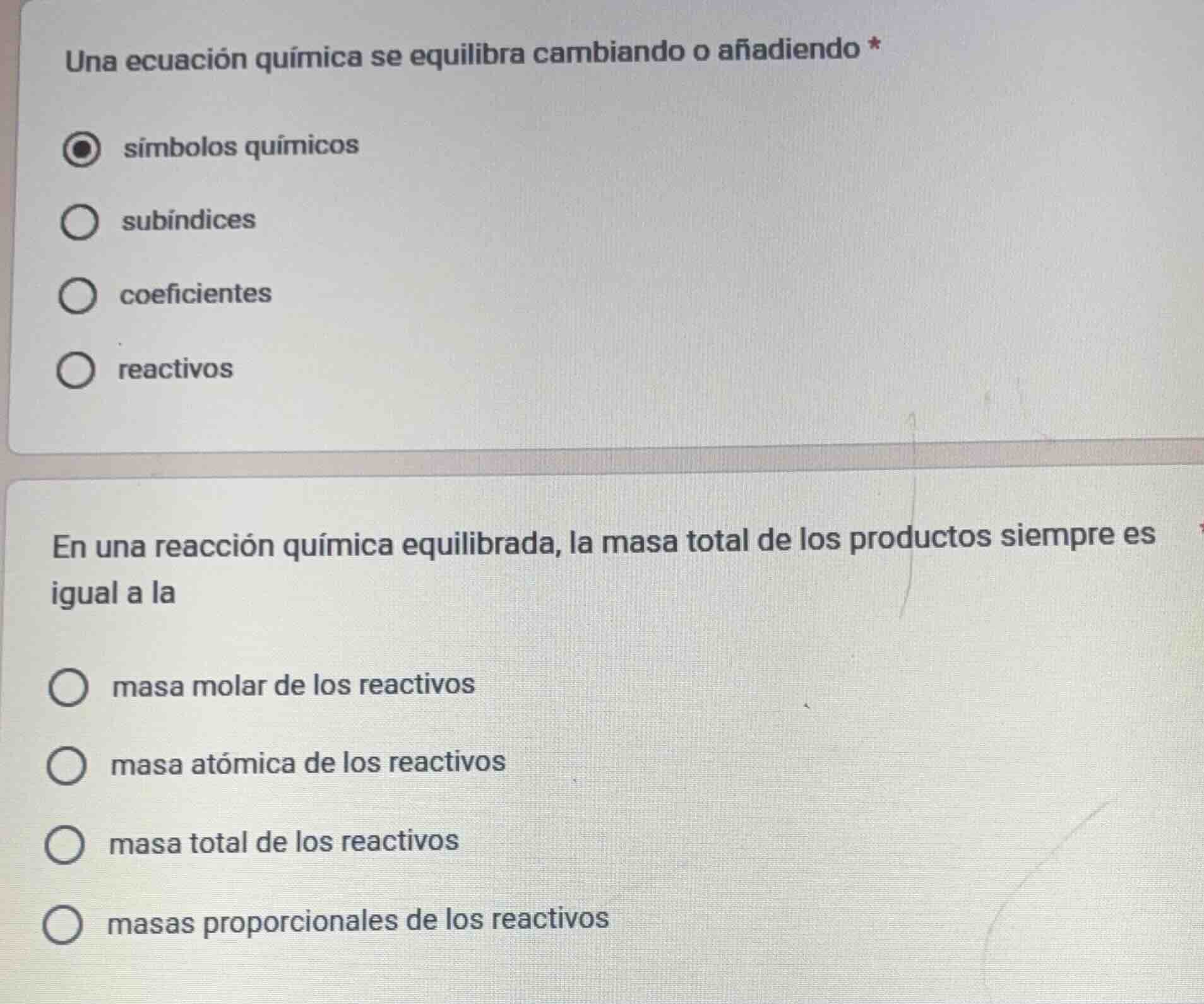 una ecuación química se equilibra cambiando o añadiendo * símbolos quím…