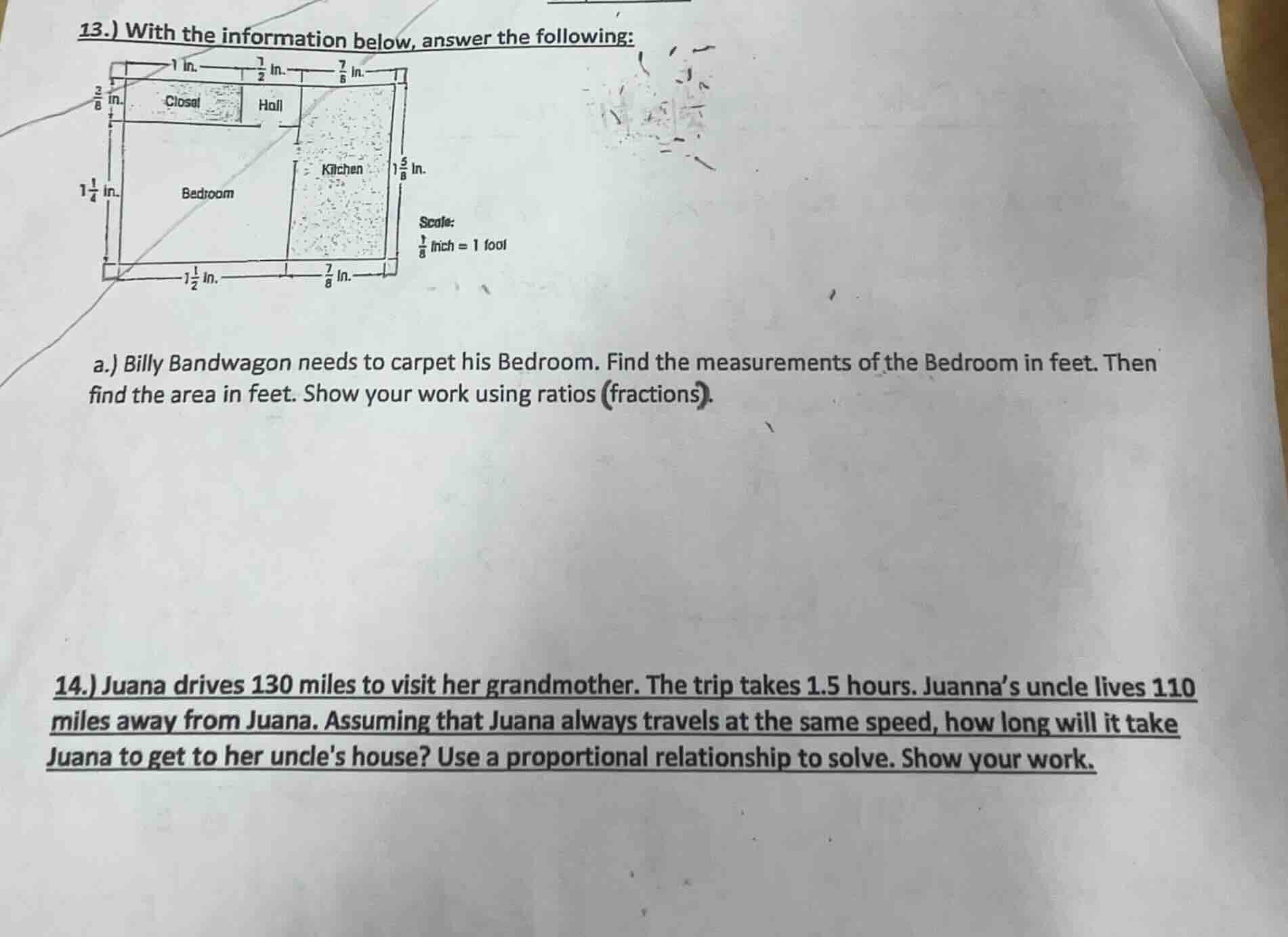 13.) with the information below, answer the following: scale: \\(\\frac…