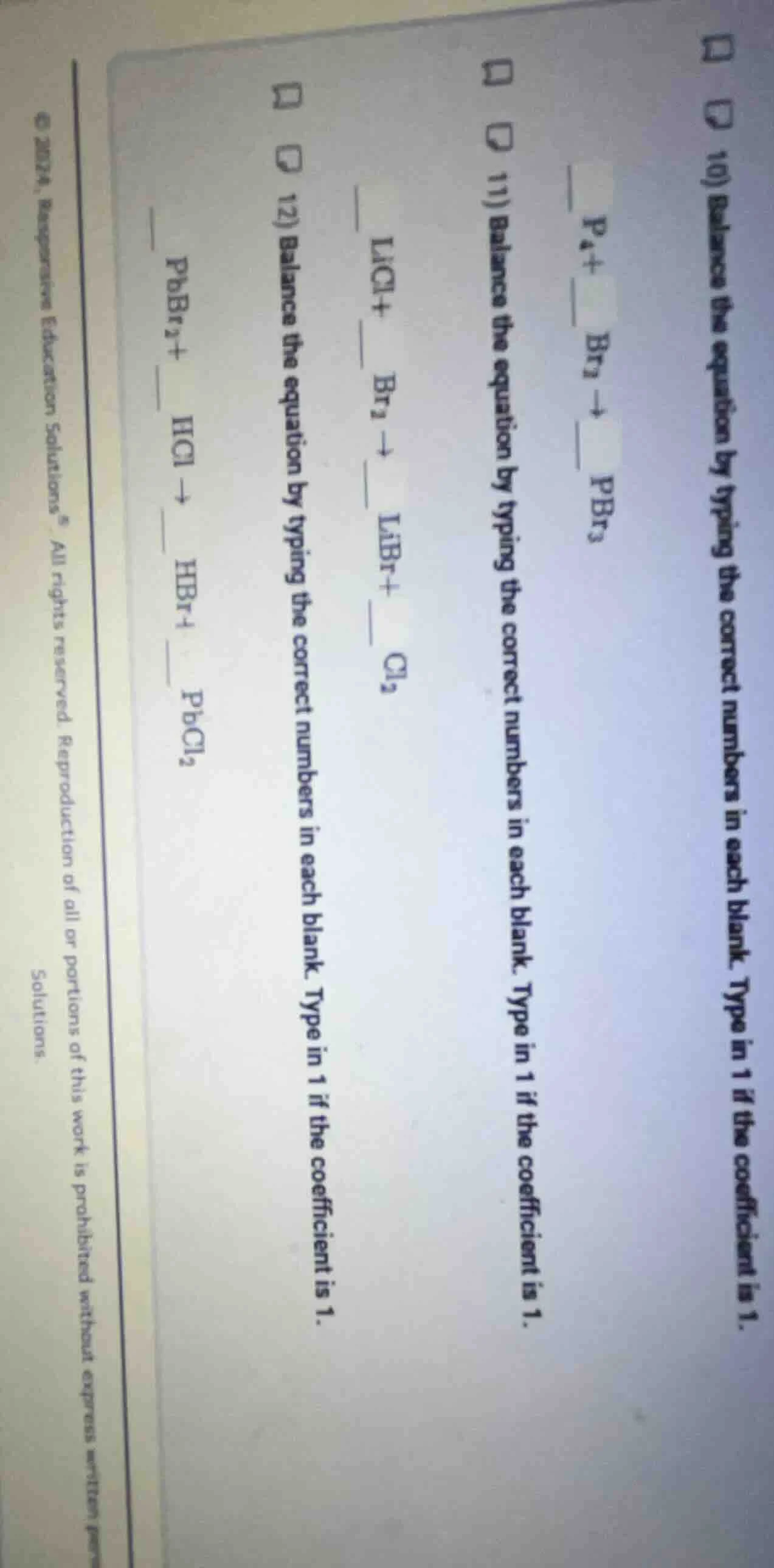 10) balance the equation by typing the correct numbers in each blank. t…