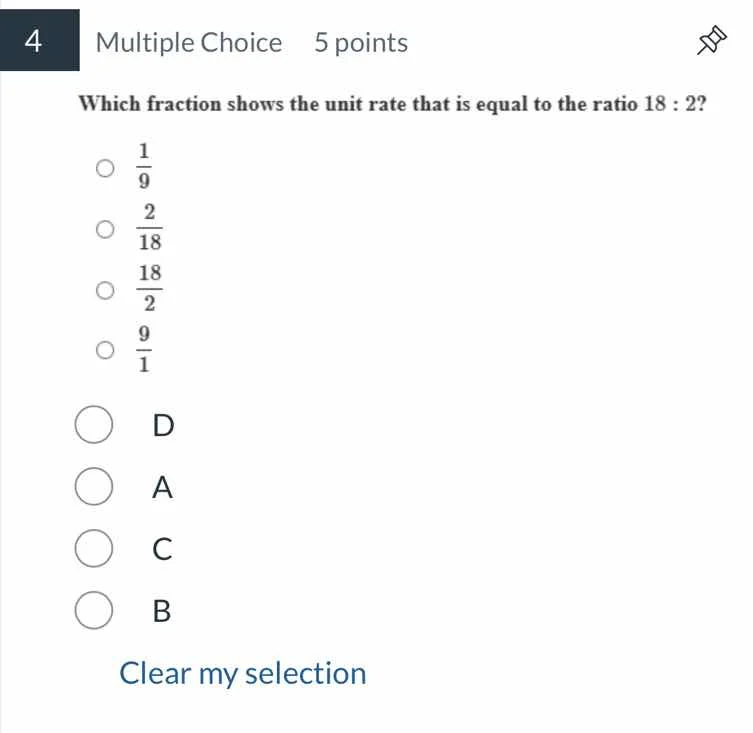 4 multiple choice 5 points which fraction shows the unit rate that is e…