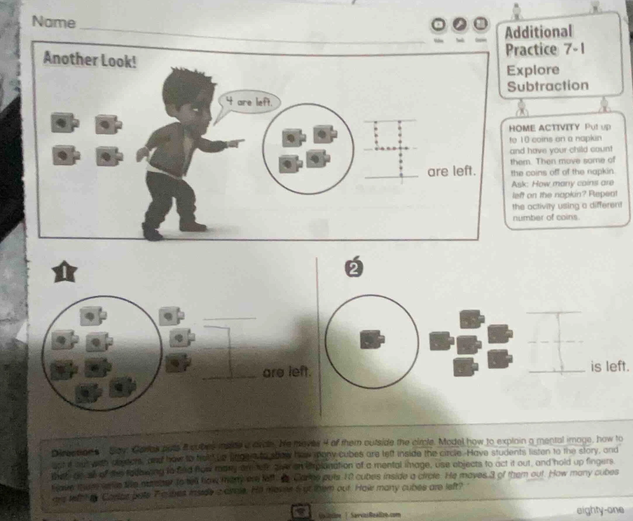 name another look! 4 are left. are left. additional practice 7 - 1 expl…