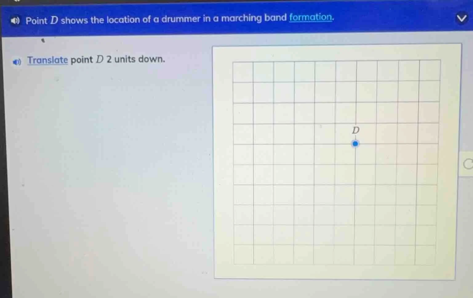 point d shows the location of a drummer in a marching band formation. t…