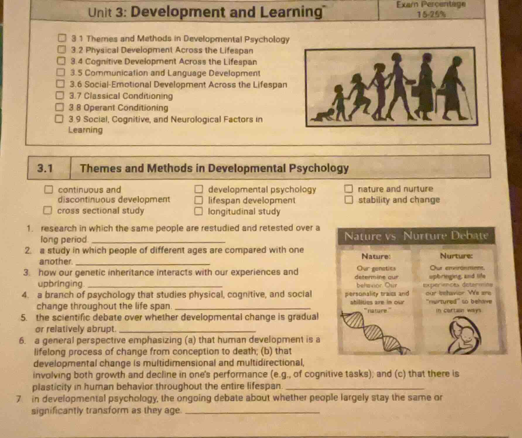 unit 3: development and learning exam percentage 15 - 26% 3.1 themes an…