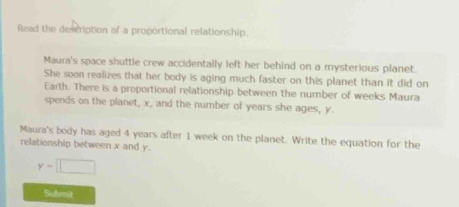 read the description of a proportional relationship. mauras space shutt…