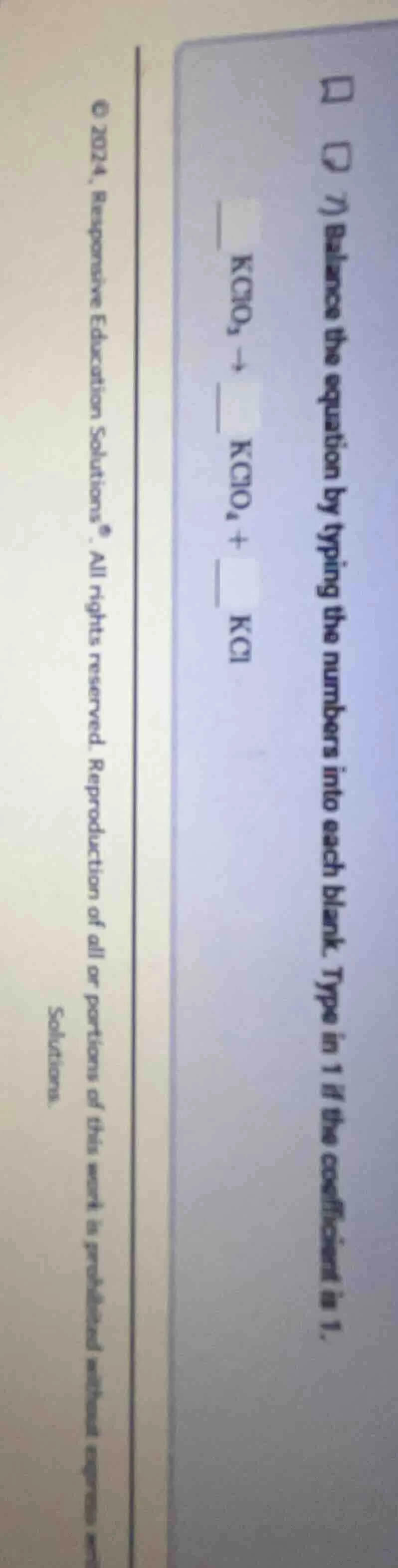 7) balance the equation by typing the numbers into each blank. type in …