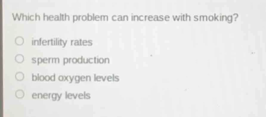 which health problem can increase with smoking? infertility rates sperm…