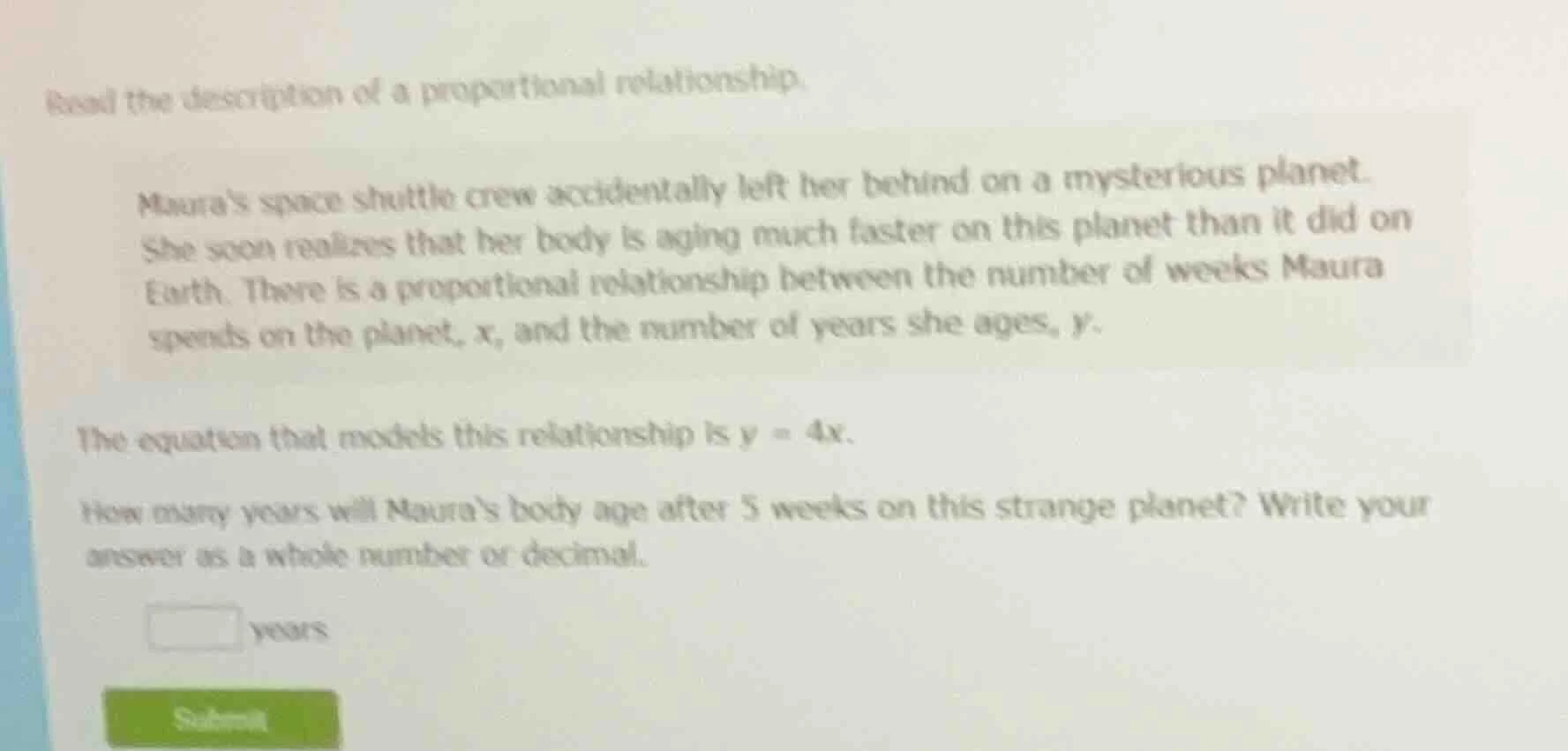 read the description of a proportional relationship. mauras space shutt…