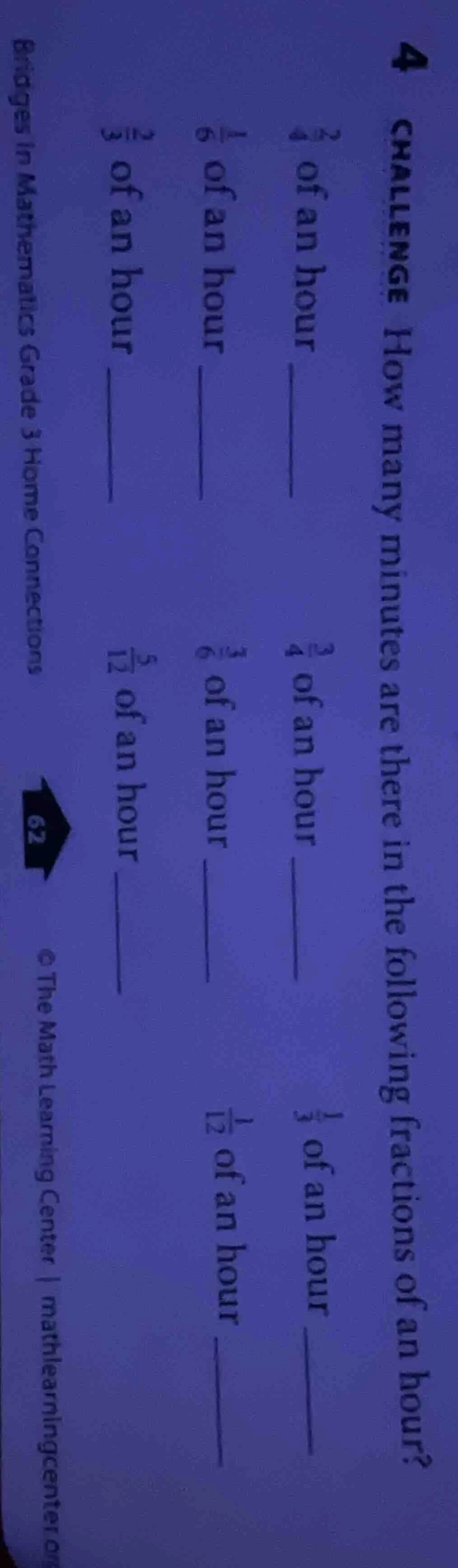 4 challenge how many minutes are there in the following fractions of an…