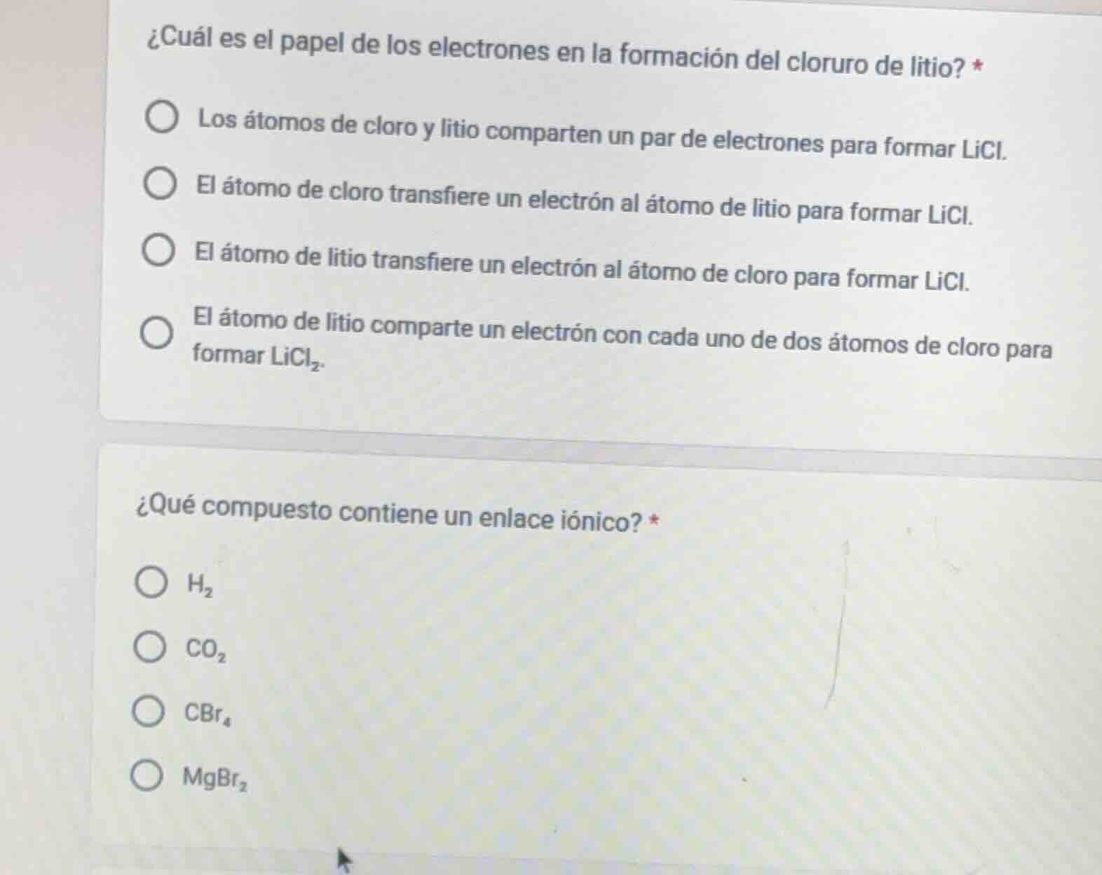 ¿cuál es el papel de los electrones en la formación del cloruro de liti…