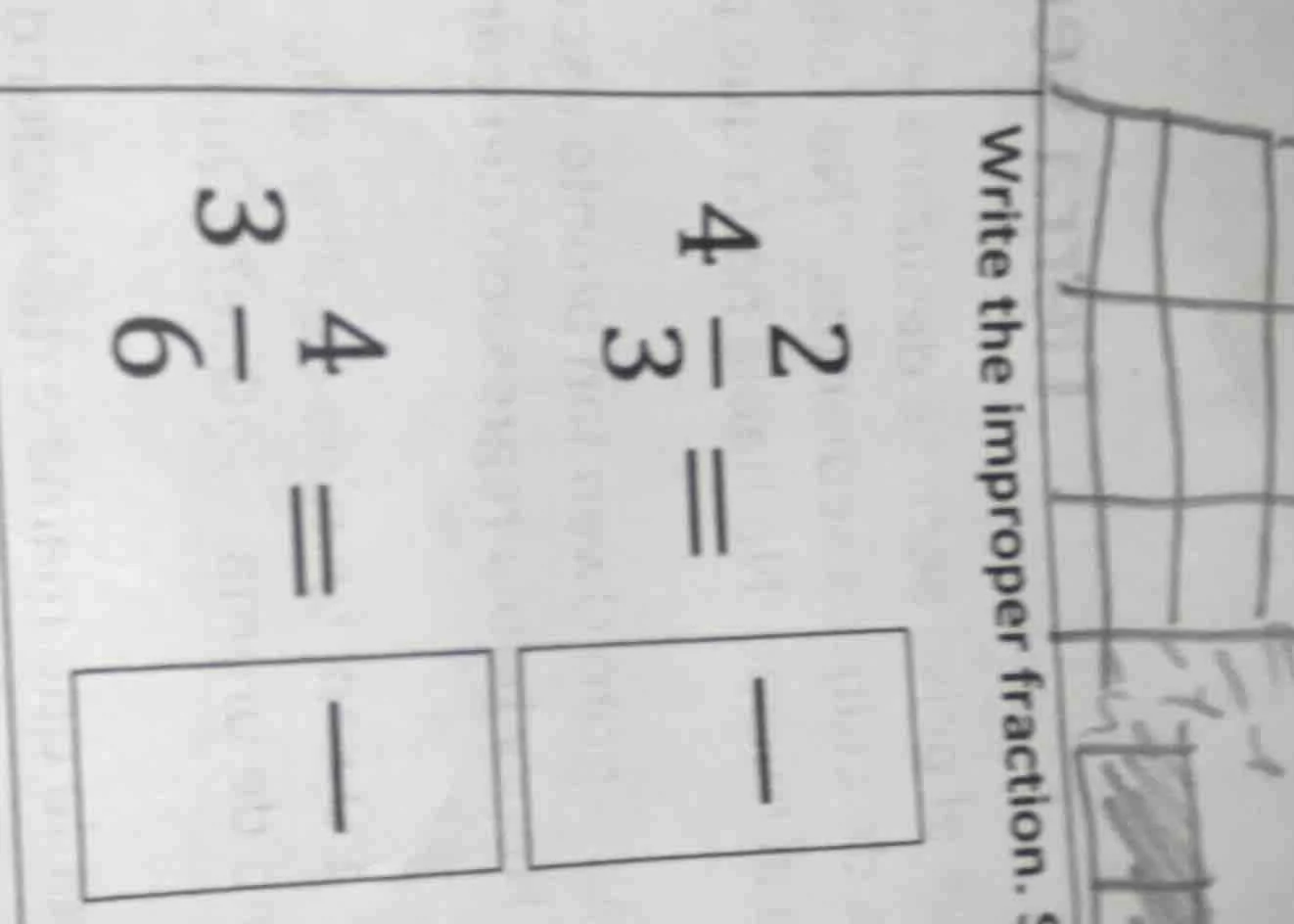 write the improper fraction. $4\\frac{2}{3} = \\frac{\\quad}{\\quad}$ $…