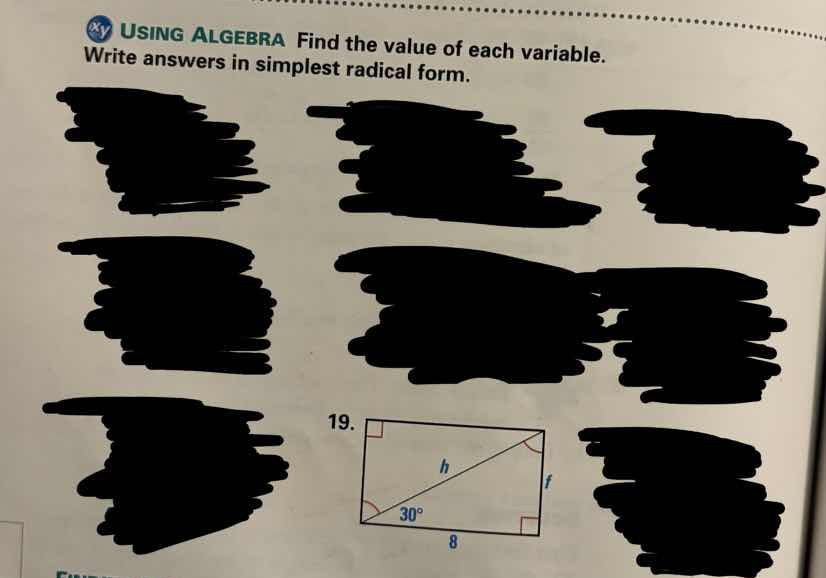 using algebra find the value of each variable. write answers in simples…