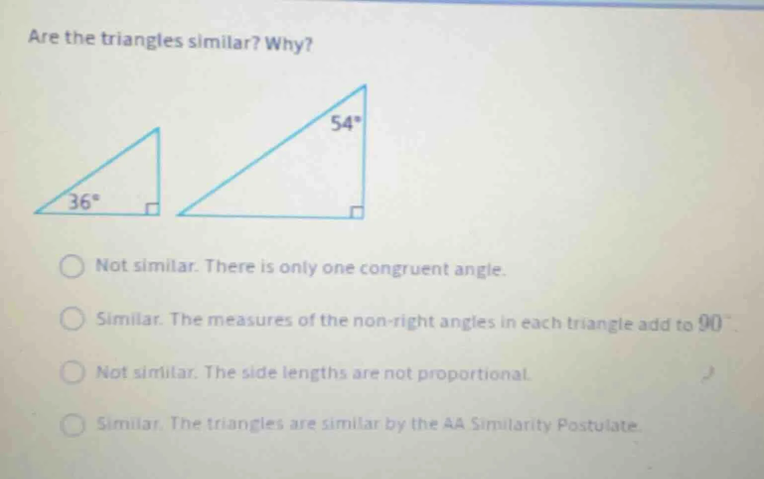 are the triangles similar? why? not similar. there is only one congruen…