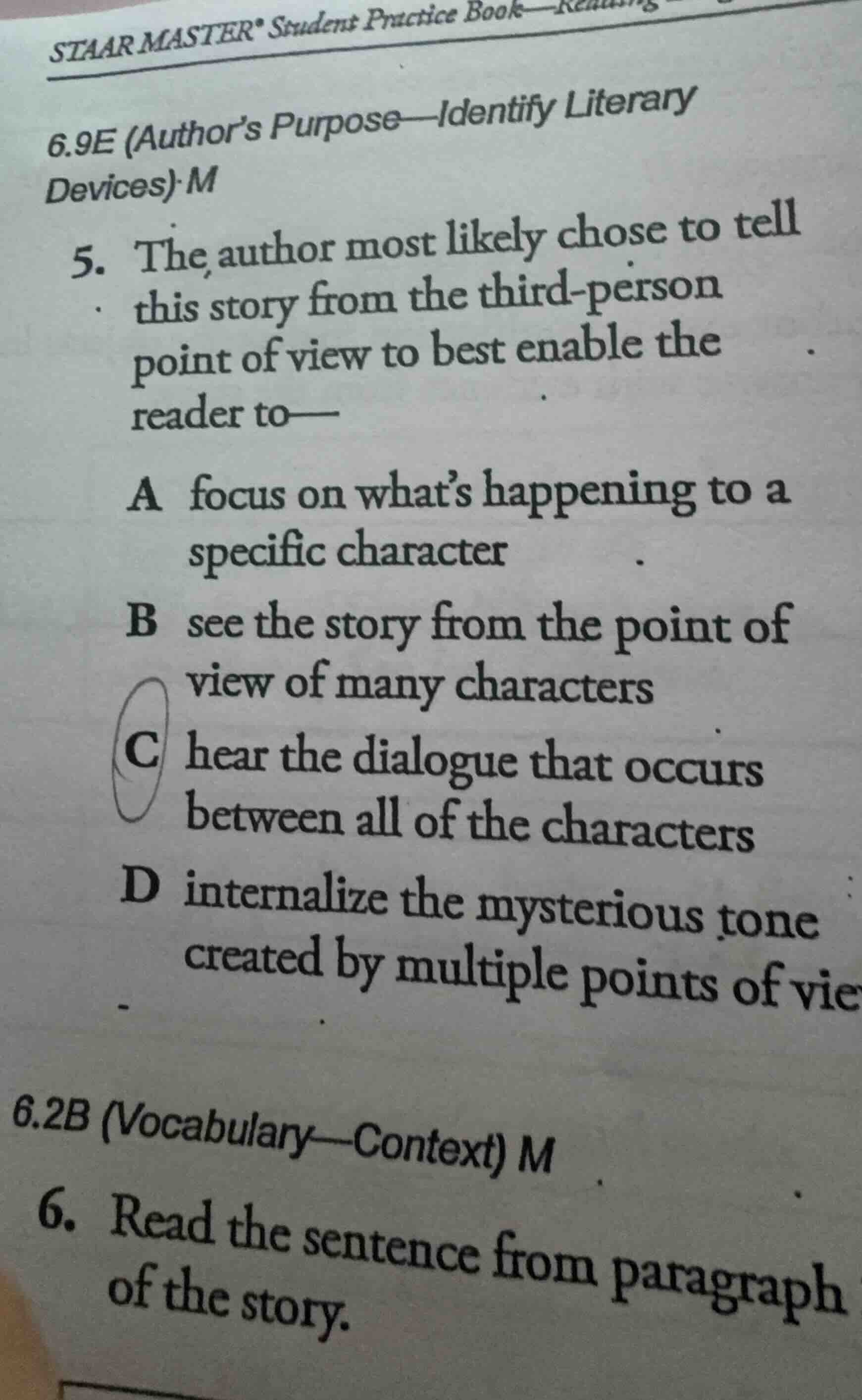 staar master* student practice book—reading 6.9e (author’s purpose—iden…