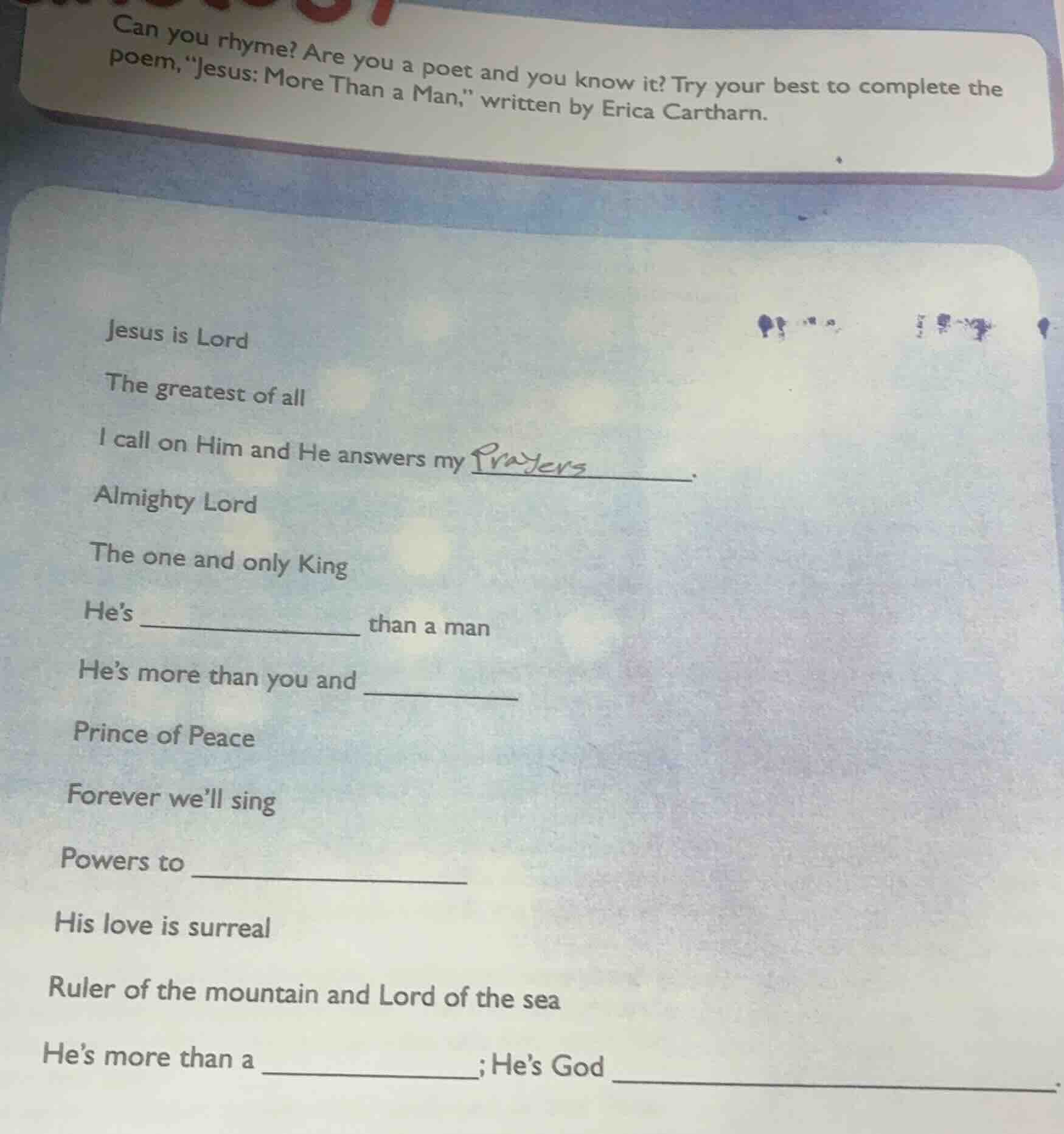 can you rhyme? are you a poet and you know it? try your best to complet…