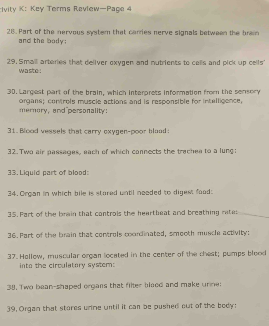 tivity k: key terms review—page 4 28. part of the nervous system that c…