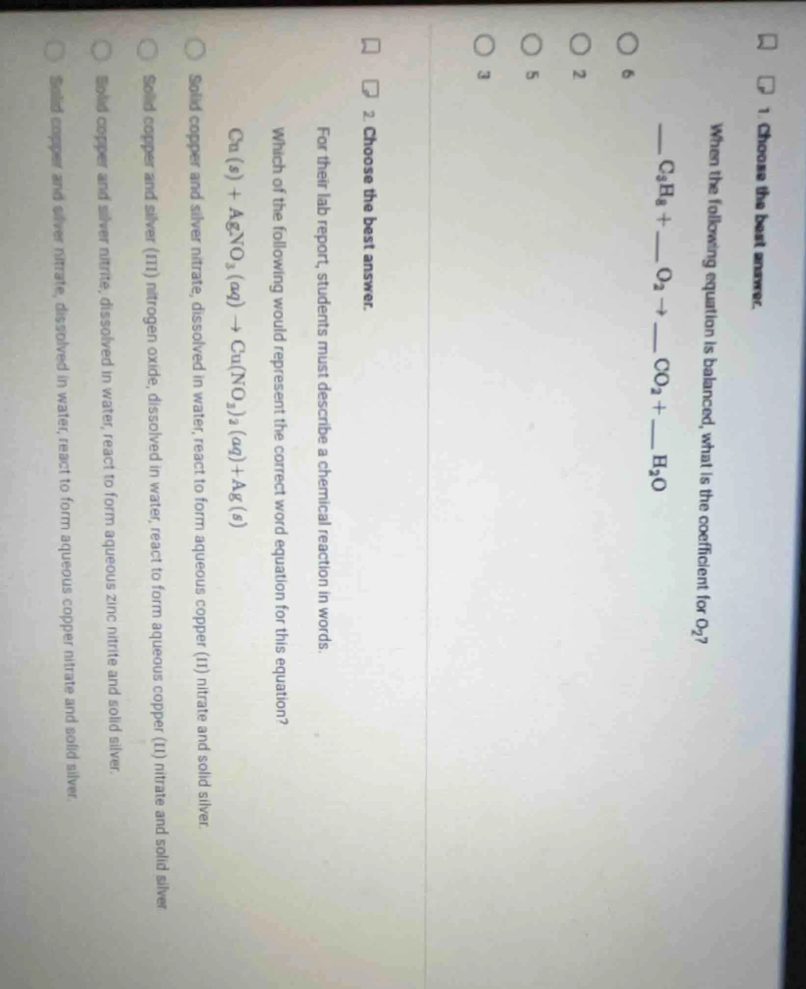 1. choose the best answer. when the following equation is balanced, wha…