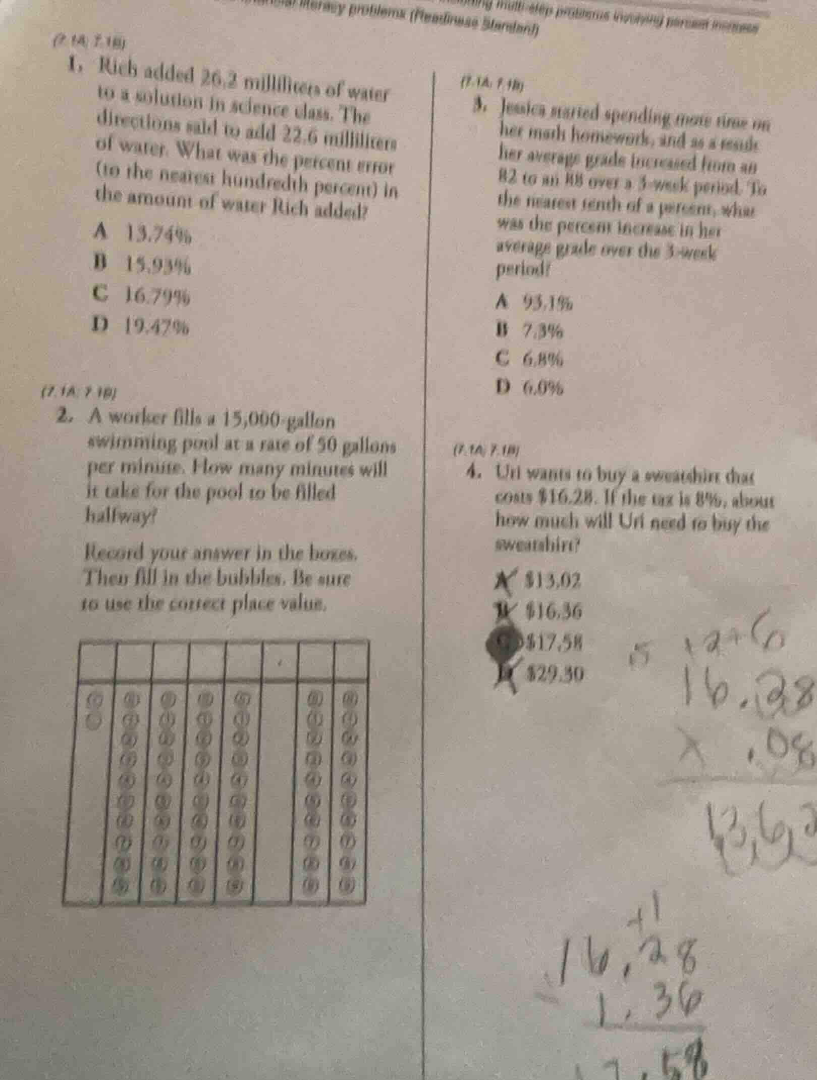 1. rich added 26.2 milliliters of water to a solution in science class.…
