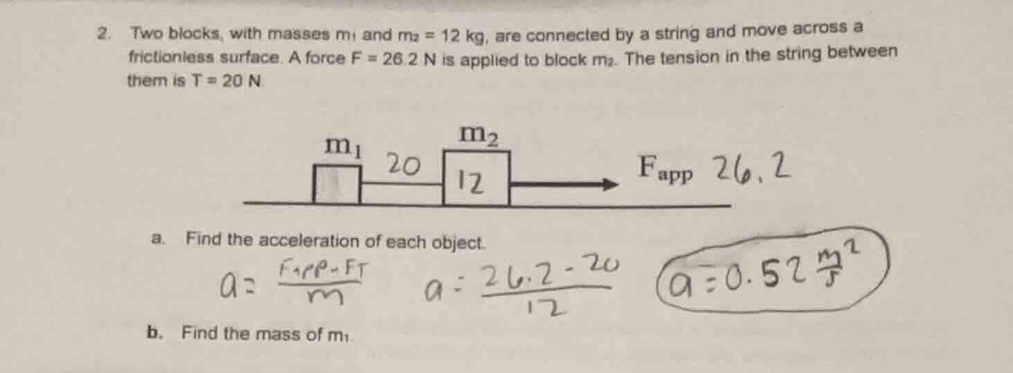 2. two blocks, with masses m₁ and m₂ = 12 kg, are connected by a string…
