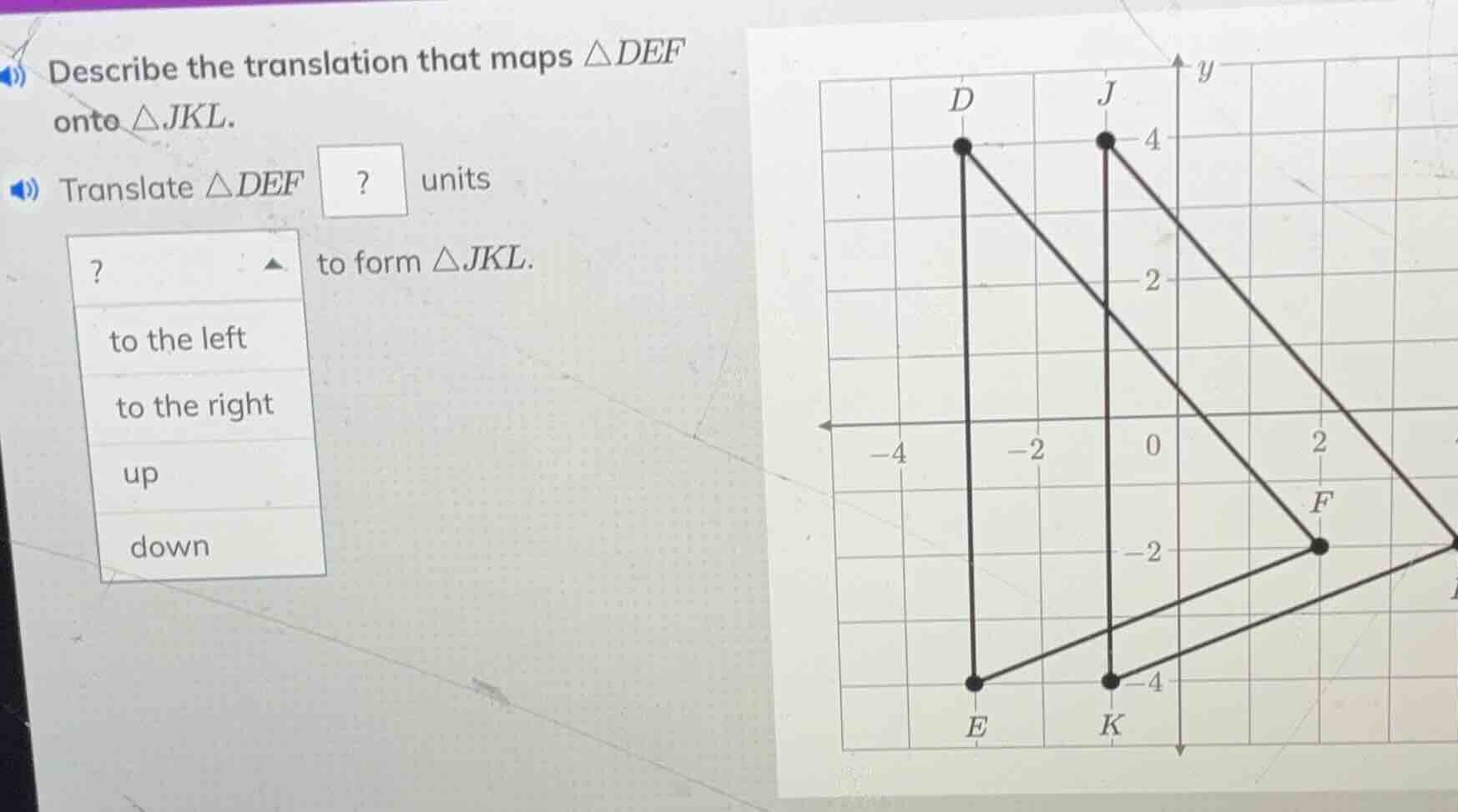 describe the translation that maps $\\triangle def$ onto $\\triangle jk…