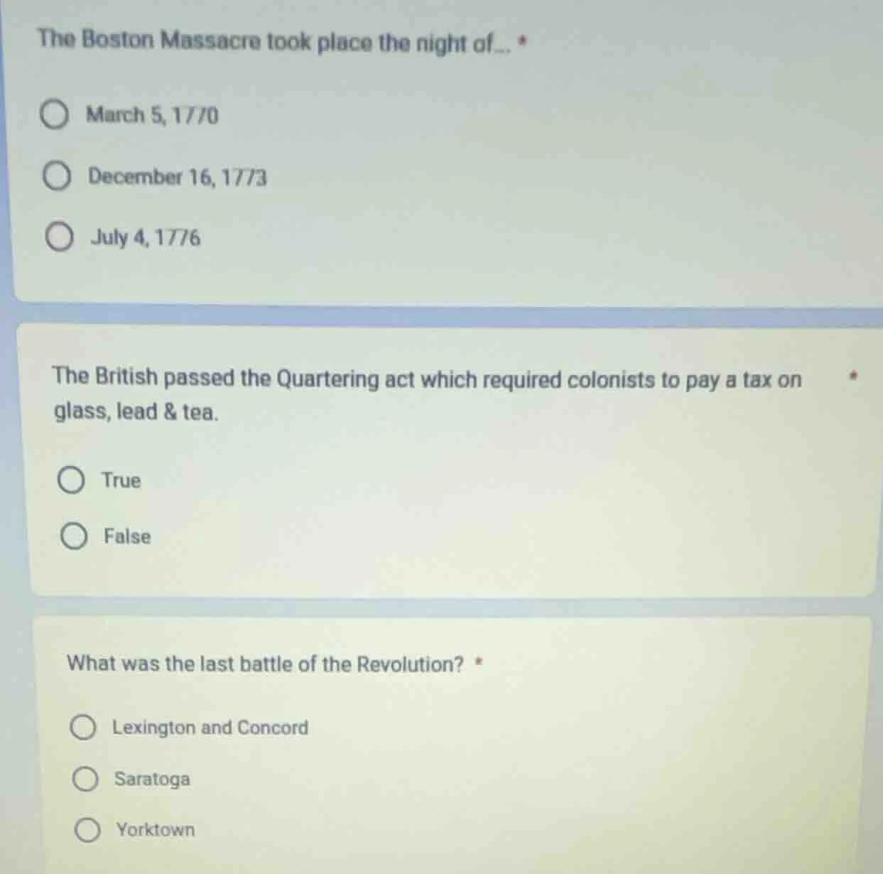 the boston massacre took place the night of... march 5, 1770 december 1…