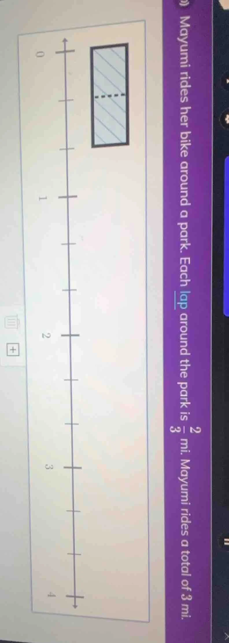 mayumi rides her bike around a park. each lap around the park is \\(\fr…