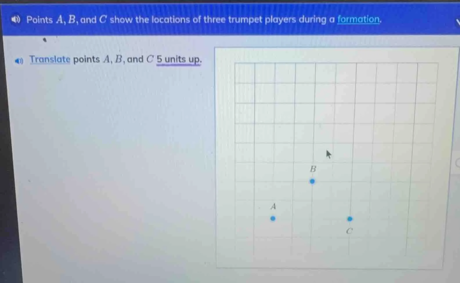 points a, b, and c show the locations of three trumpet players during a…