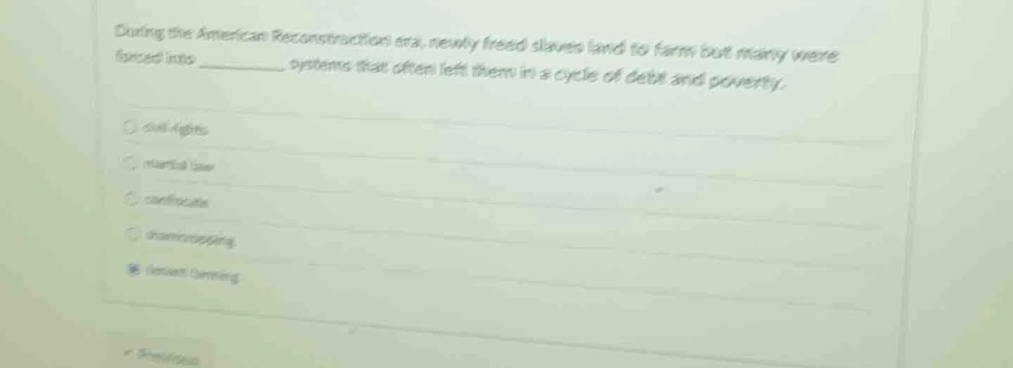 during the american reconstruction era, newly freed slaves land to farm…