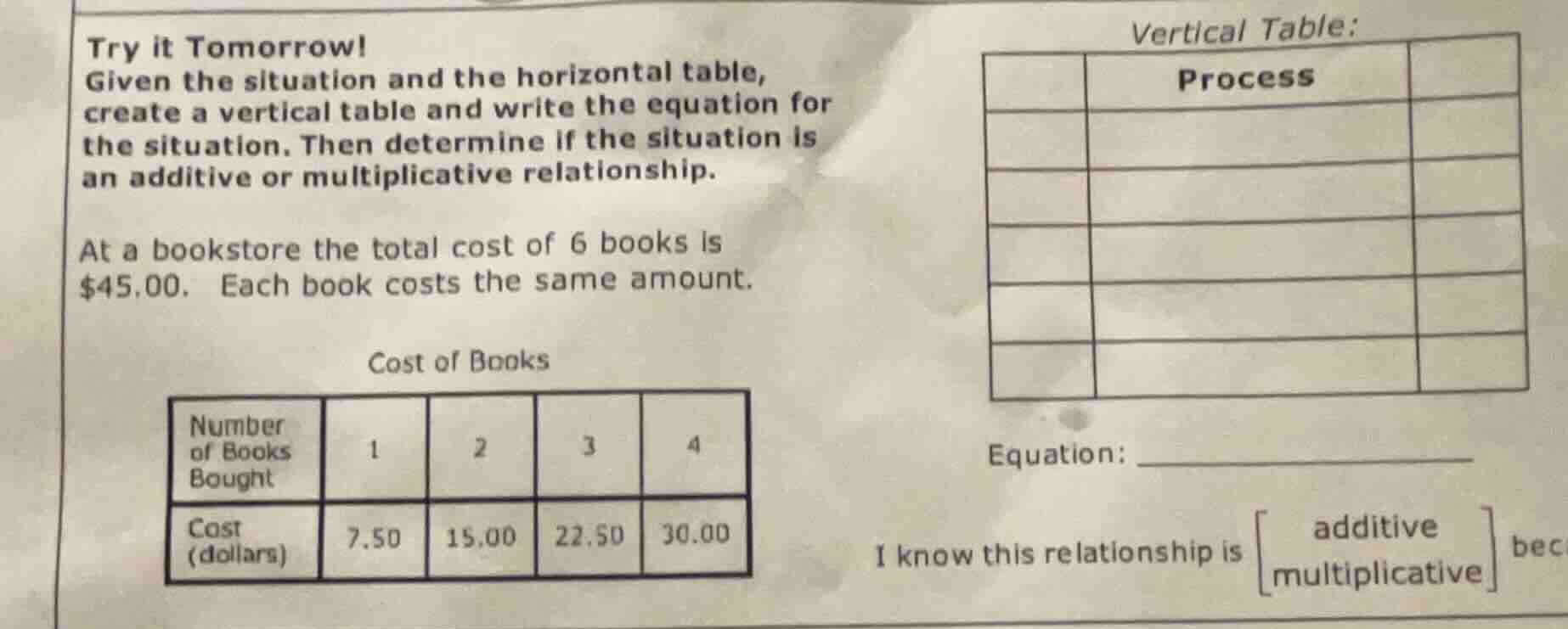 try it tomorrow! given the situation and the horizontal table, create a…
