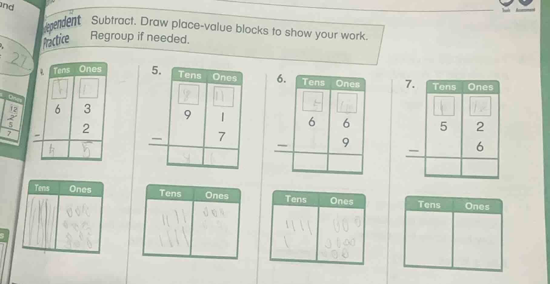 independent practice subtract. draw place - value blocks to show your w…