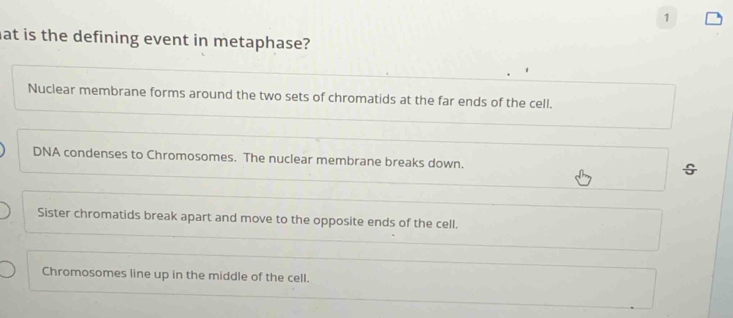 what is the defining event in metaphase? nuclear membrane forms around …