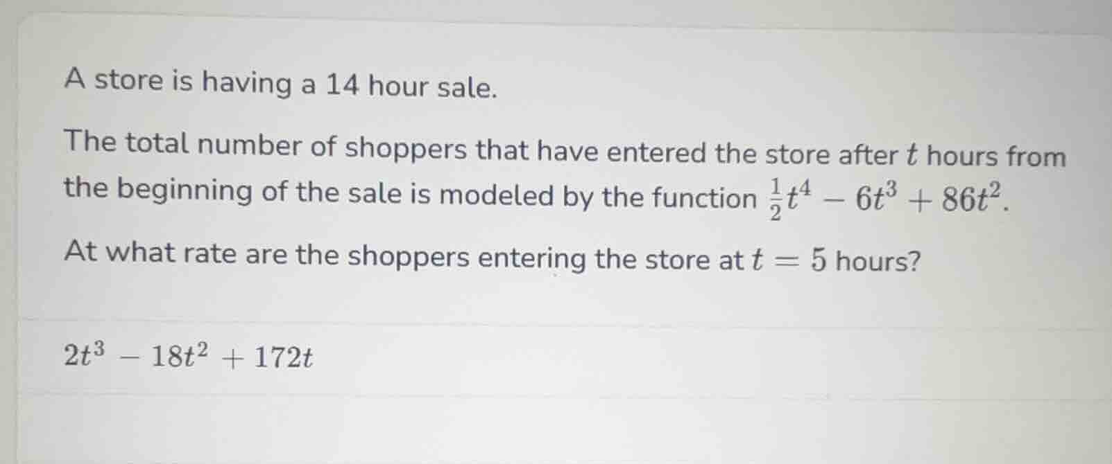 a store is having a 14 hour sale. the total number of shoppers that hav…