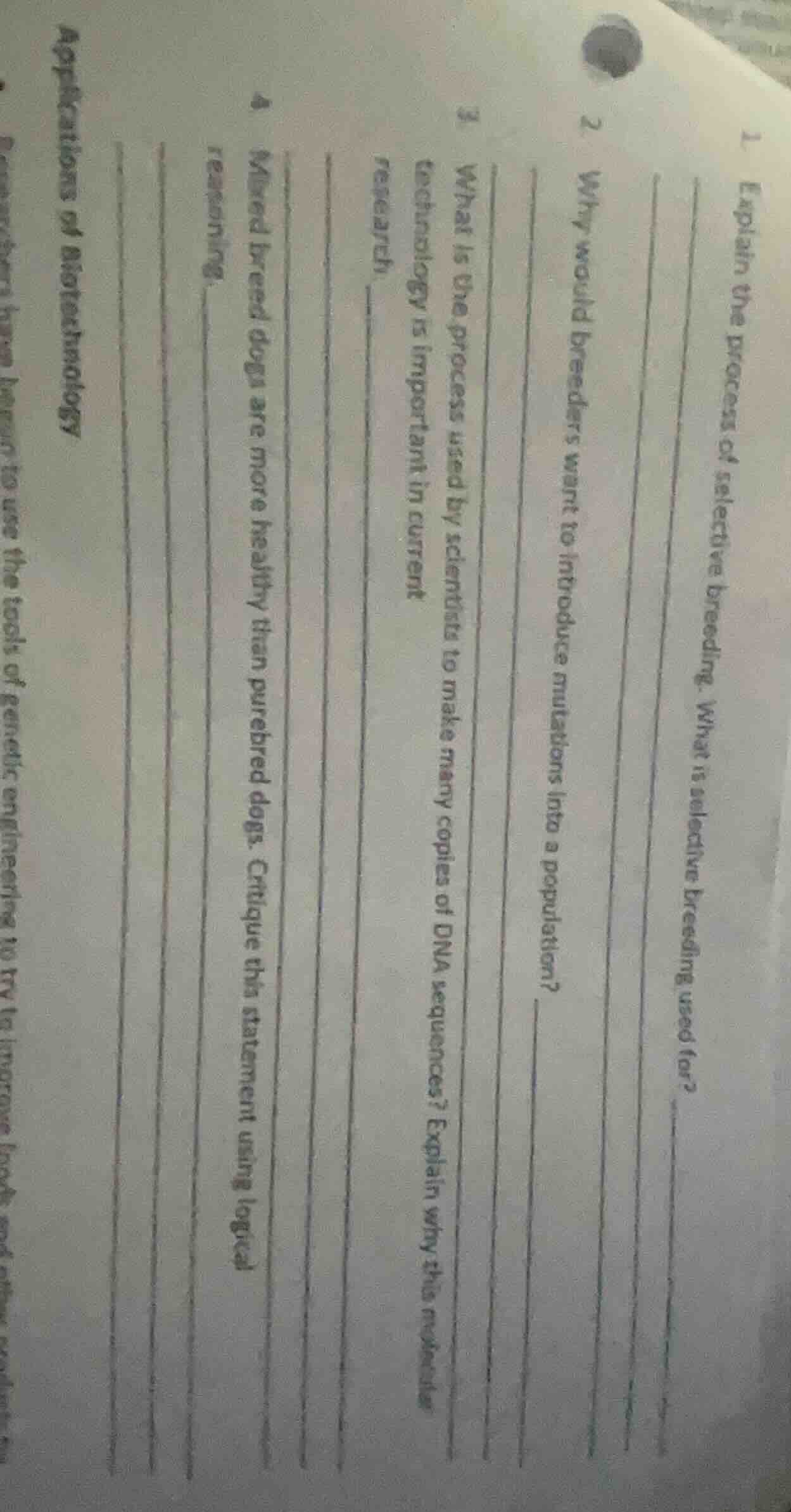 applications of biotechnology 1 explain the process of selective breedi…