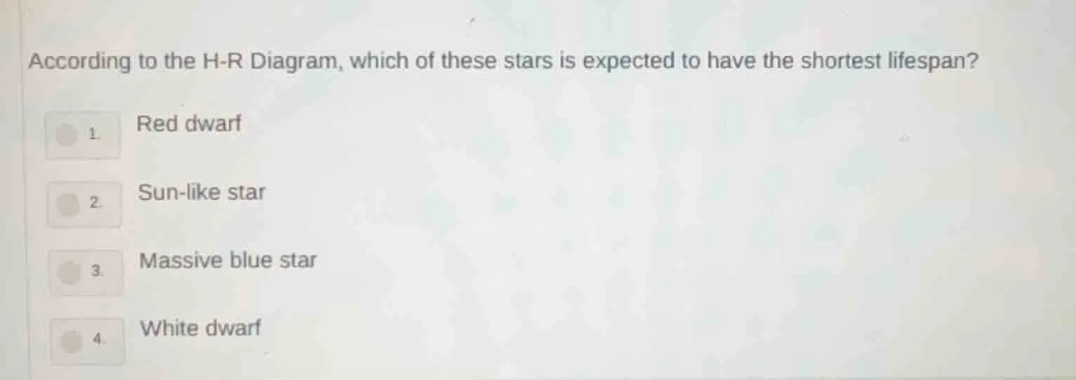 according to the h-r diagram, which of these stars is expected to have …