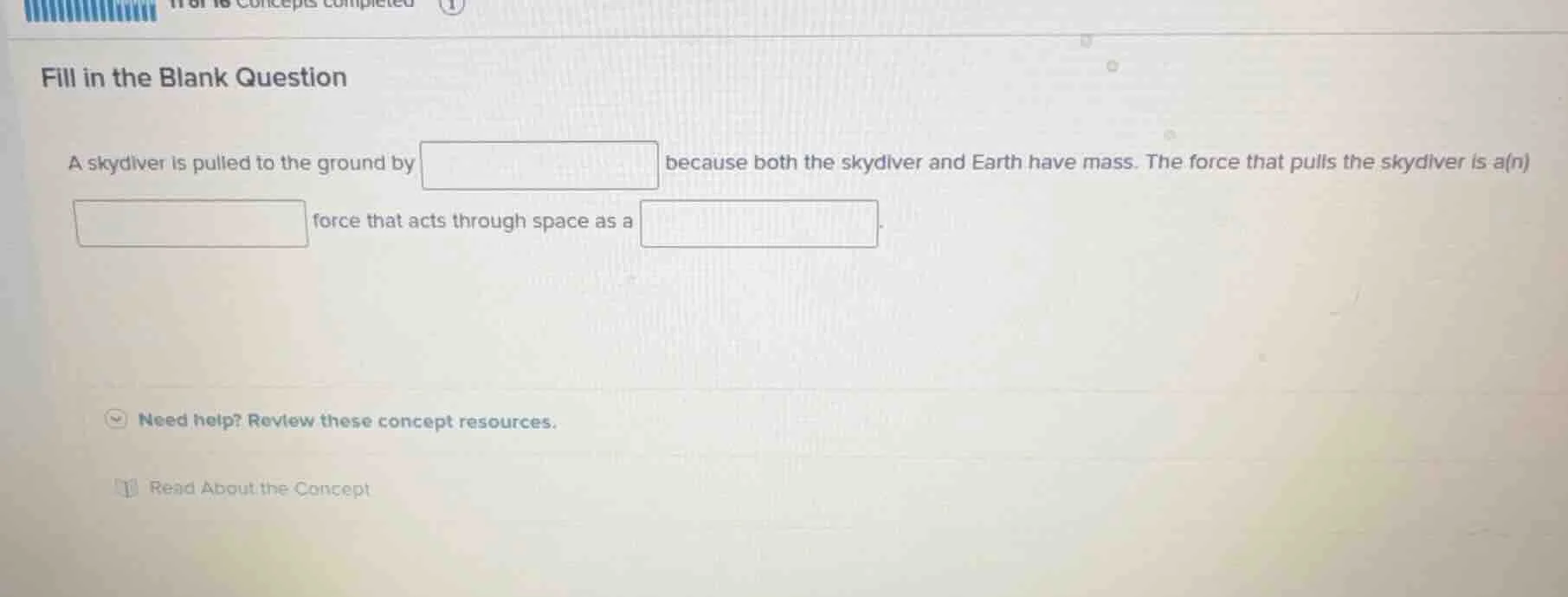 fill in the blank question a skydiver is pulled to the ground by becaus…